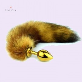 14 Inch Tail Plug Brown Golden Steel Butt Plug India Anal Play