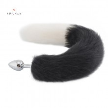 18 Black With White Fox Tail Metal Plug India Tail Plug