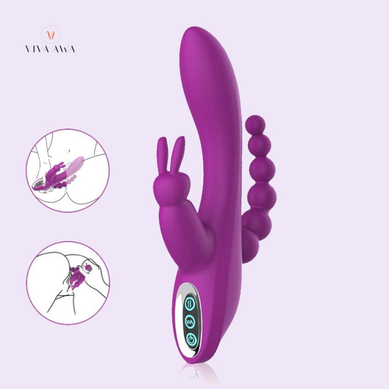 3 in 1 Rabbit Vibrator India G Spot Clitoris Stimulation Clit Anal Stimulating Rechargeable Vibrator Couples Sex Toy