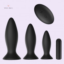 3Pcs Vibrating Butt Plug Set India Anal Training Kit 9 Vibration Modes Remote Control Suction Cup Base Anal Sex Toy