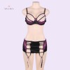 Bra Set Black and Purple Lace Garter Belt Hollow Sexy Lingerie Indian