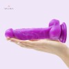 Realistic Flexible Dildo Suction Cup Hands Free  Dildo With Curved Shaft and Balls 17CM Purple