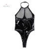 Sexy BDSM Lingerie Leather Halter Crotch Mesh Bodysuit 