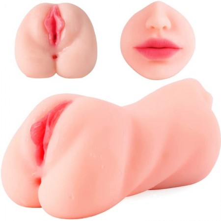 3 in 1 Male Masturbators Realistic Textured Mouth Vagina and Tight Anus Pocket Pussy