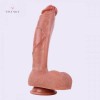 Large Ultra Realistic with Raised Veins 9.8 Inch Curved Dual-Density Silicone Suction Cup Dildo