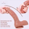 Large Ultra Realistic with Raised Veins 9.8 Inch Curved Dual-Density Silicone Suction Cup Dildo