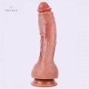 Large Ultra Realistic with Raised Veins 9.8 Inch Curved Dual-Density Silicone Suction Cup Dildo