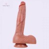 Large Ultra Realistic with Raised Veins 9.8 Inch Curved Dual-Density Silicone Suction Cup Dildo