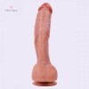 Large Ultra Realistic with Raised Veins 9.8 Inch Curved Dual-Density Silicone Suction Cup Dildo
