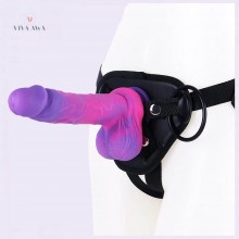 8.1-inch Multicolored Liquid Silicone Dildo Adjustable Strap-On Harness Kit