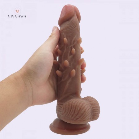 8.3 Inch Realistic with Barbs Dual Density Liquid Silicone Suction Cup Dildo