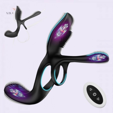 3 in 1 Vibrating Cock Ring with 10 Modes Men's Penis Vibrators, Perineum, G spot, Clitorals Stimulator