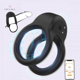 Pleasure Penis Ring Vibrator for Couple Male Adult Sex Toys with 9 Modes Vibrations (Black)