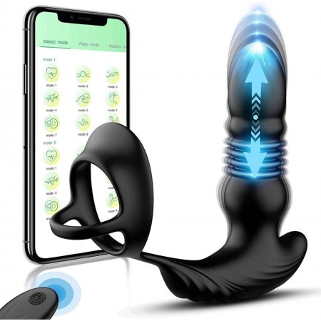App Remote Control Thrusting Anal Vibrator With Cock Ring
