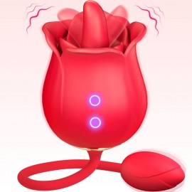 Tongue Licking Vibrator Rose Sex Toy with Vibrating Egg 2 in 1 Nipple Sucker Oral Sex Vibrating Ball