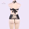 Women Leather Lingerie Bodysuit With Garter Jumpsuit Tops