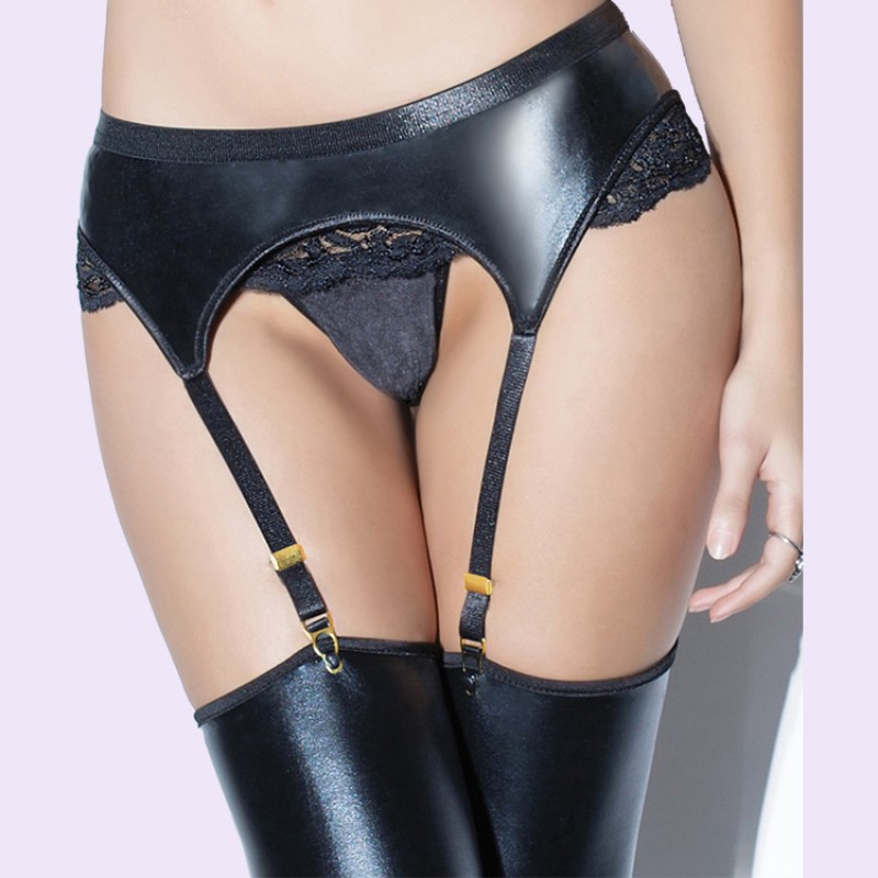 Black Stretchy Lace Garter Belt Panties Set Indian Sexy Lingerie
