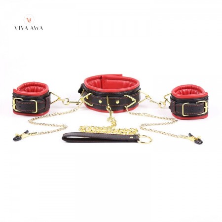 Bondage Collar Leash Wrist Cuffs Nipple Clamps Restraints BDSM Set India