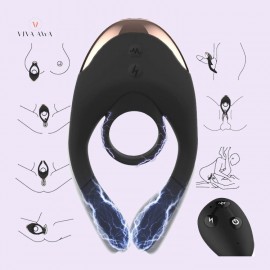 Cock Ring Vibrating India Couples Vibrator Nipple Clit 10 Vibration 10 Electric Stimulation Waterproof Rechargeable Remote Control