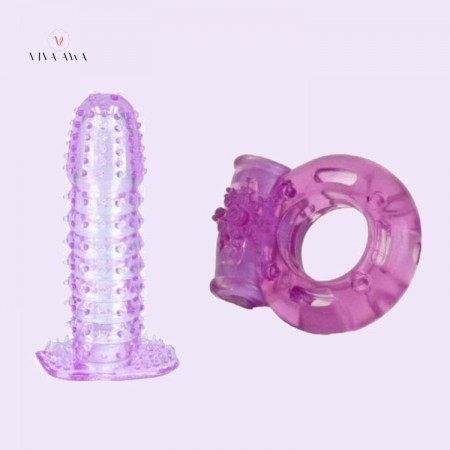 Condom And Vibrating Ring For Couples With Dotted Ribbed Reusable 