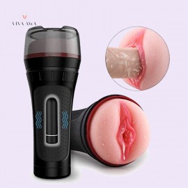 Male Masturbator Cup India Realistic Vagina Stroker Rechargeable with 10 Vibration Modes Man Masturbation