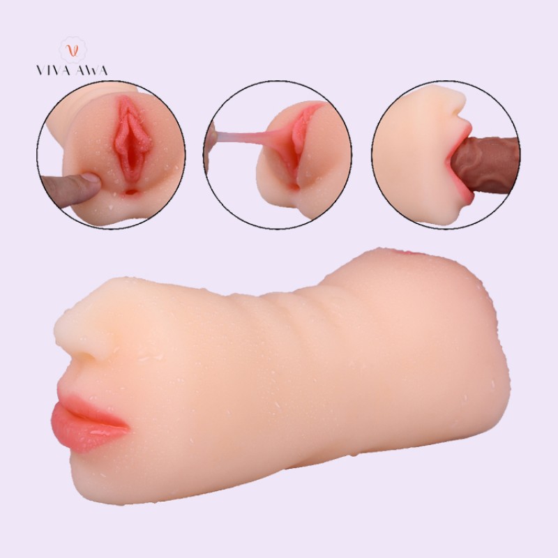 Male Masturbators Pocket Pussy Vagina and Mouth Double Ends for Oral Blow Job Masurbation Sex Toys for Male