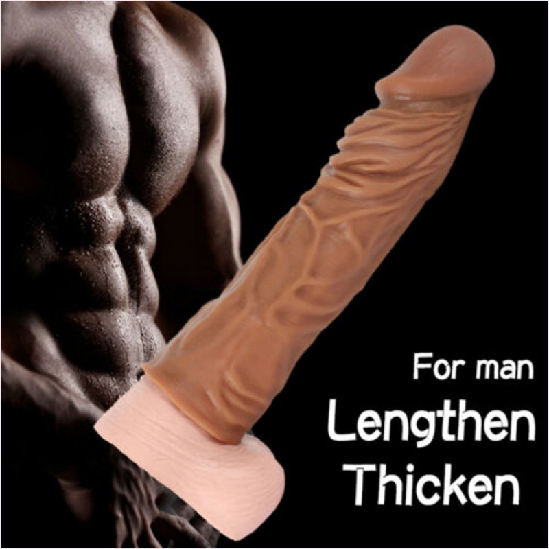 Male Soft Silicone Cock Penis Sleeve Extension Extender Adult Toys