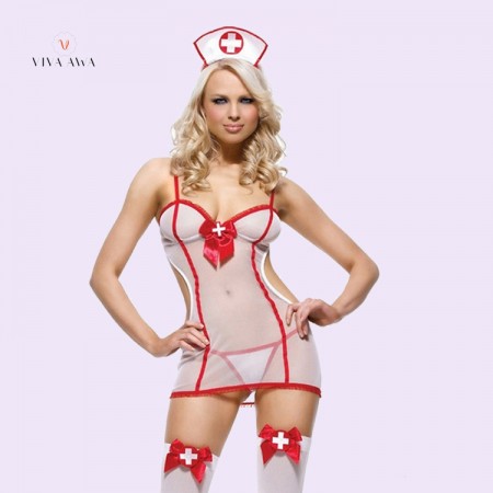 Nurse Role Play Costume Sexy Lingerie Free Size See-Throughs