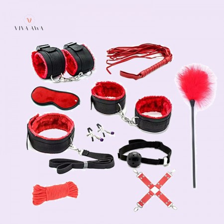 Nylon Red 8-Pieces Bondage Bdsm Sex Toys For Adults