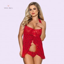 Red Heart Pattern Lace Cup Halter Babydoll Dress Online Lingerie Shopping India