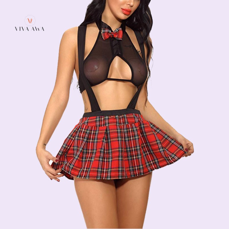 Schoolgirl Role Play Lingerie Set With Tie Top Shirt Mini Skirt