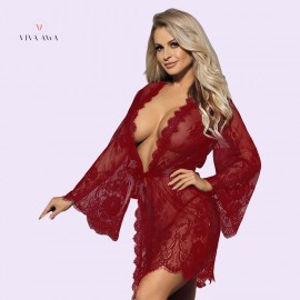Sexy Lingerie Lace Robe Transparent Nightdresses With G-String