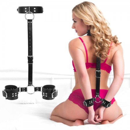 Sexy Slave Frisky Behind Back Handcuffs Collar BDSM Sex Toys For Couples