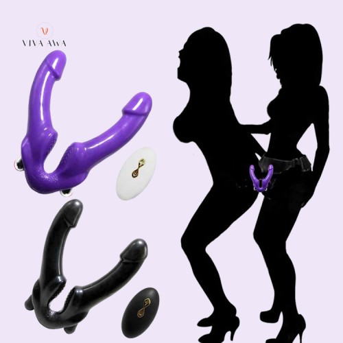 Strap On Double Ended Dildo Penis India Lesbian Sex ToysStrapless Strapon V...