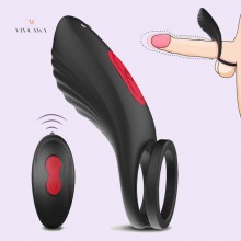 Vibrating Cock Double Ring 9 Vibration Modes Longer Lasting Erections Wireless Remote Control Rechargeable Waterproof