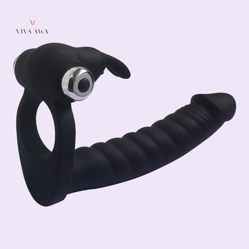 Vibrating Dildo With Cock Ring Double Penetrator Anal Sex Strapon Dildo Enhancer 7 Speed