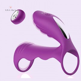 Vibrating India Dual Penis Cock Ring Remote Control Silicone Sex Toy for Men Couple