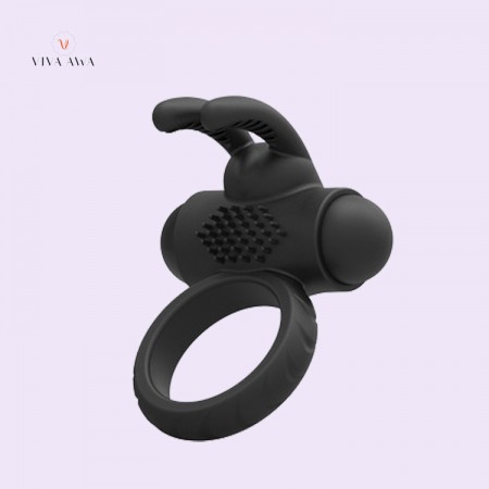 Vibrating Rabbit Cock Ring Silicone Penis Ring with Bunny Ears for Couple